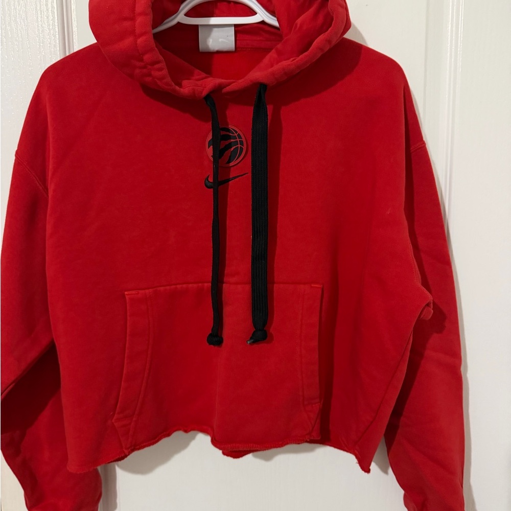 NBA Red Cropped Crewneck Hoodie with Black Drawstrings